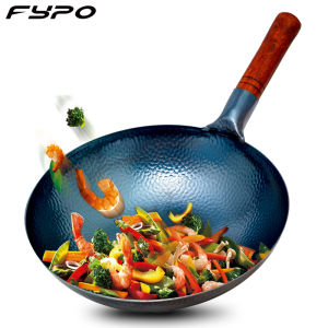 Fypo 32/34Cm กระทะเหล็กบริสุทธิ์ขนาดปลากระทะเหล็กหม้อหุงข้าวแบบดั้งเดิมของจีนไม่ติดหม้อคุณภาพสูงมีด้ามจับไม้คนกะทะทอด