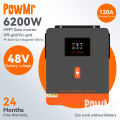 PowMr 6.2kw On-Grid/Off-Grid Hybrid Inverter 48Vdc 230VAC PV Panel Input 500vdc Pure Sine Wave Solar Inverter Built in 120A MPPT Solar Controller One-click Repair Function. 