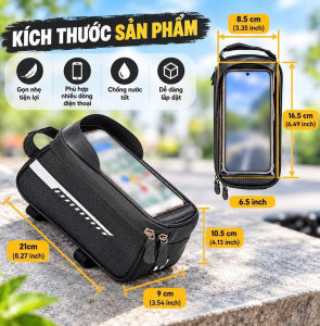 Túi Khung Ngang Xe Đạp RZAHUAHU Ngăn Điện Thoại Trong Suốt | 3 Điểm Cố Định Lỗ Luồn Tai Nghe