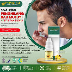 Obat Bau Mulut / Bau Nafas Tidak Sedap 100% Alami - Penyegar Nafas Penghilang Bau Mulut Membandel / Menahun Bau Mulut Akibat Gigi Berlubang Bau Mulut Akibat Parasit Napas Tidak Sedap Akibat Penyakit Bau Mulut Dari Lambung Sariawan - PROPOLIS SM ASLI