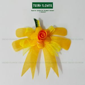 Bunga Mawar Kecil Pita Yellow Elegant Aksesoris Hiasan Souvenir Hampers