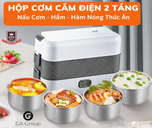 Hộp cơm cắm điện giữ nhiệthâm nóng và nấu chín thức ăn gồm 2 tầng 4 bát inox