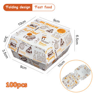 100Pcs Hamburger Box Folding Fast Food Print Burger Box Burger Wrapper for Sandwiches Fried Chicken Food Packaging