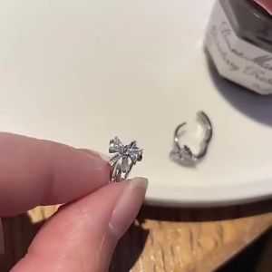 Crystal Ribbon Bow Hoop Earrings Sweet Girl Hypoallergenic Round Earring