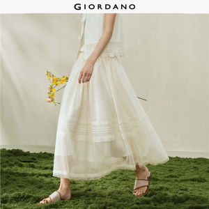 Giordano Women Mesh Lace Up Waist Pleated Long Skirt - High Quality Free Shipping 18466507