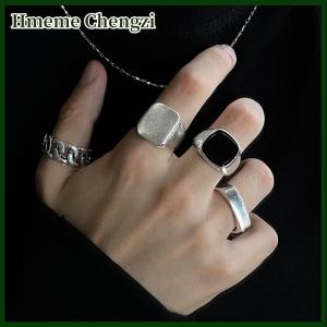 Hmeme Mens Vintage Metal Finger Ring Set Of 4 Pieces Punk Style Hip Hop Trend Ring Set