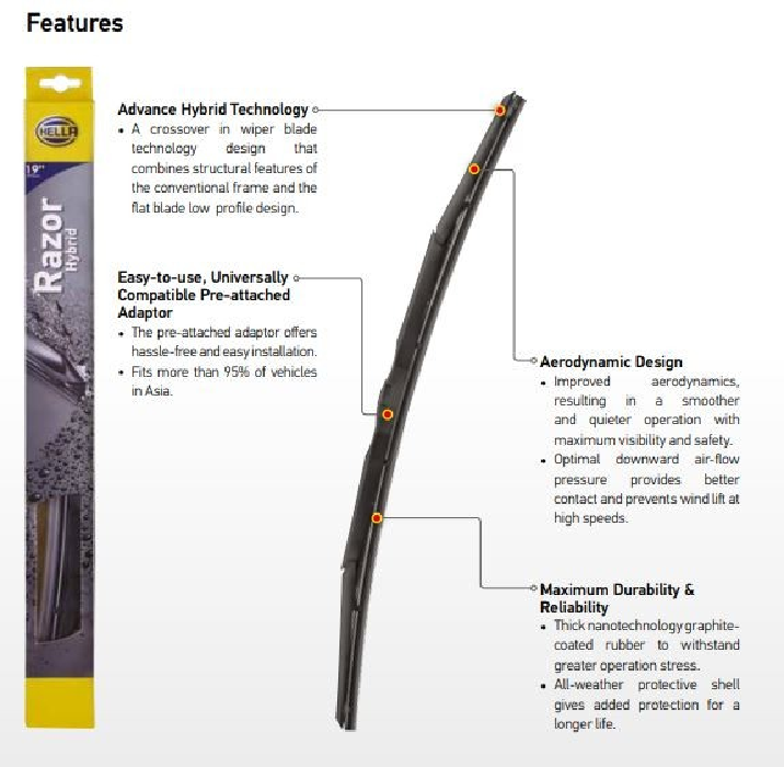 WIPER HELLA RAZOR HYBRID 28 INCH ORI HELLA 9XW-187-217-281