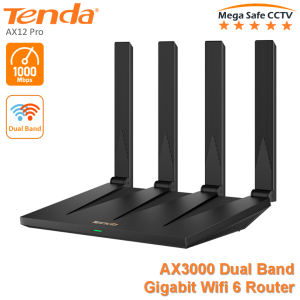 Tenda AX12 Pro AX3000 WiFi 6 Gigabit Router – 7dBi High-Gain Antennas 160MHz Mesh (Wi-Fi+ & EasyMesh) NFC Tap-to-Connect VPN AI Parental Control