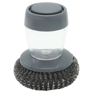 Dish Washing Brush Short Handle Emery Magic Sponge Brush Kitchen Decontamination Cleaning Copper Wire Scrubber with Press Soap Dispenser