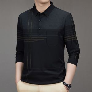 Bonnie Cathy เสื้อโปโลแขนยาวผู้ชายเสื้อยืดแขนยาวผู้ชายเสื้อโปโลลายทางลำลองคอปก