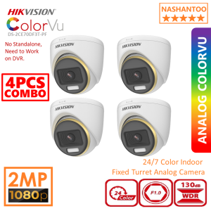 (Saving Shipping Fee) 4PCS HIKVISION CCTV Security Cameras DS-2CE70DF3T-PF ColorVU 2MP 4in1 Indoor Fixed Dome/Turret Analog CCTV Camera Colored Night Vision 20m Supplement Warm Light CCTV Camera for House 70DF3T NASHANTOO