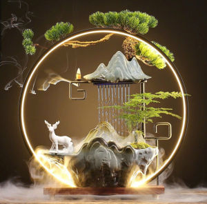 Thác Khói Trầm Hương Phong Thủy Có Đèn Led Kèm Đài Phun Nước Tự Động Tiểu Cảnh Thác Nước Để Bàn|phongthuygiaphat