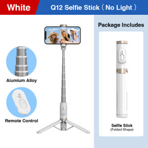 Aakyrie Q12s Integrated Selfie Stick Tripad with Light & Bluetooth Shutter Remote Portable Monopod Phone Holder For iPhone/Android Cellphones