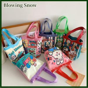 Blowing กระเป๋าผ้าใบลำลองผู้หญิงทรงถังกระเป๋าโท้ทกระเป๋าใส่อาหารกลางวันพิมพ์ลายการ์ตูนกระเป๋านักช้อปกระเป๋านักเรียน