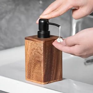 COMEMECO Walnut Wood Soap Dispenser Large Capacity 200/400ml Shampoo Bottles Portable Push-Type Lotion Bottles for Hand Soap Shower Gel