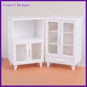 Fanzi 1Set Miniature White Cupboard Display Cabinet Storage Lockers +ornament Furniture Model Decor Toy DollHouse Accessories