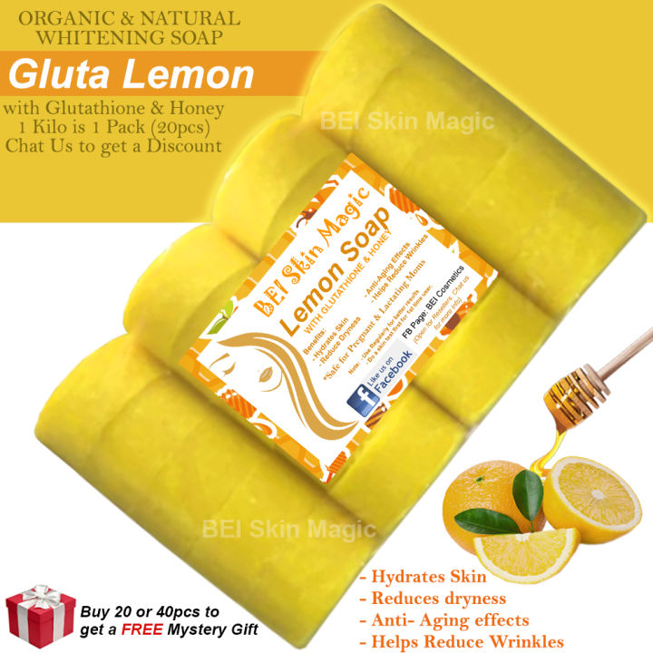 ORIGINAL] Lemon Soap with Glutathione & Honey - Gluta Lemon Whitening Round  Bar Soap with Variation of [ 1pc 1 Pack or 20pcs & 2 pack or 40pcs ] by BEI  Skin Magic