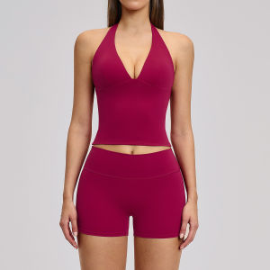 MUTUER Women Yoga Sports Set High Waist Yoga Shorts Deep V Running Tank Top 2 PCS Outdoor Fitness Workout Suit