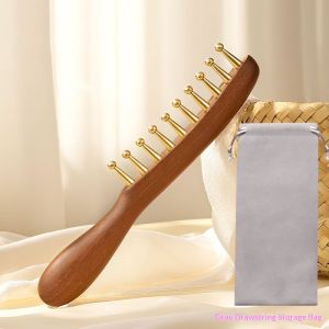 GUERBEIS Sang trọng đồng Lược Massage có tay cầm gỗ cho da đầu thư giãn và liệu pháp thông kinh lạc
