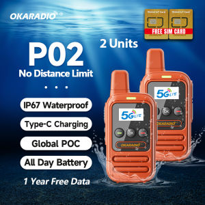 OKARADIO P02 Two Way Radio Handheld Walkie Talkie IP67 Waterproof AI Noise Cancelling Tech Unlimited Range with Free SIM for Long-Range Team Intercom
