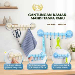 Gantungan Kamar Mandi Bebas Gerak SudutDapur Toilet Gantungan Handuk Plastik 6 Hook Pengait
