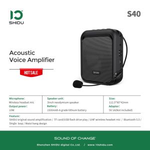 SHIDU S40 10W Portable Voice Amplifier Megaphone with UHF Wireless Microphone Bluetooth 5.0 Loudspeaker Speaker Supports TF Card USB Flash Drive Interface MP3 Playback