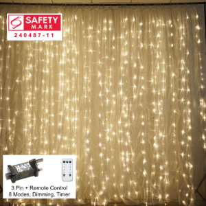 STARZ - SG Safety Mark 31V Low Voltage 3 Meters Wide x 3 Meter Drop Down Fairy Curtain Lights icicle Fairy Lights Christmas Back Drop Lights