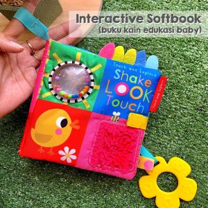 [Make Believe] Shake Look Touch Cloth Book (buku kain) with rattle teether mirror touchy-feely crinkly sound