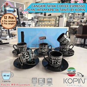 cangkir kopi set 6 pasang / espresso full print motif coffee putih TANITI 90ml KPB-06 / cup and saucer porcelain
