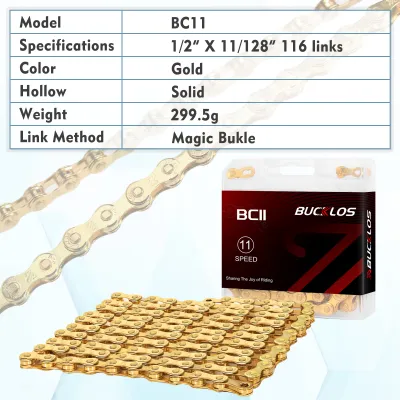 BUCKLOS Bike Chain 8/9/10/11/12 Speed Chain for SHIMANO KMC Bicycle 9 Speed Chain Silver/Gold
