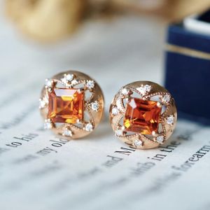 Montagne Jewelry 18K Pure Rose Gold Earring Natural Diamond Inset Fine Jewellery Natural 2.4 Carat Top Grade Spessartine Earrings Gem Stud Earrings