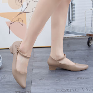 [Free Shipping] Pointed Toe Chunky Heel Womens New Spring Mid-Heel Shallow Sandals for Work and Casual Wear