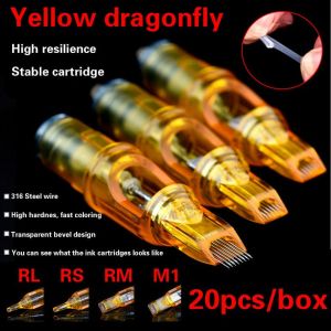 20pcs Tattoo Cartridge Needles – Yellow Dragonfly RL/RS/RM/M1 Sterilized Disposable Silicone – For Liner Shader – Compatible with Tattoo Pen Rotary & Motor Machines