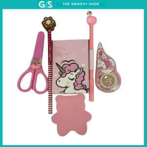 The Groovy Shop Stationery Set: Pencil Sticky Notes Scissors Correction Tape & Notebook