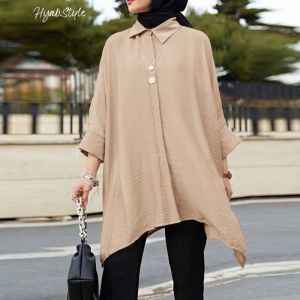 Muslimah clothes Fashion Women Casual Blouse Loose Shirt Baju Wanita Muslimah Clothes Top Loose Comfortable Simple Plain