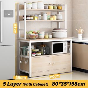 POANDH Household Multi-Functional Storage Rack Kitchen Cabinet Organizer Wooden shelf Organizer for Microwave Condiment