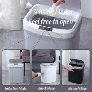 15L Dustbin Automatic Touchless Intelligent Induction Motion Sensor Dustbin Trash Can Touch-Free Rectangular Kitchen Trash Can Recycler (White) (Battery Type)
