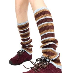 Lolitas Stripe Foot Cover Socks Winter Warm Knit Leg Warmers for Women Girls Gothic Harajuku Leg Cover Middle Tube Sock