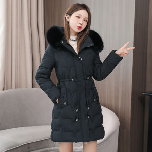 Grazia mùa đông phụ nữ mỏng dài parkas Áo khoác giản dị cổ áo bằng lông lớn đội mũ trùm đầu dày ấm parkas áo áo khoác ngoài dành cho nữ parkas dài