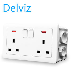 Delviz(international brand) UK wall-mounted 13A power socket.Dual Tri-Port 2GANG Switch Control.Wall Socket Power Adapter UK Wall Socket