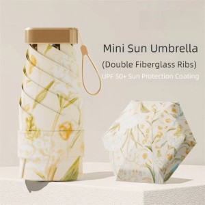 SHIHENG Floral Pattern Sunshade Umbrella UV Protection Windproof Folding Rain Umbrella Compact Color Coating Manual Pocket Umbrella Outdoor Use
