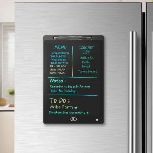 Magnetic Whiteboard for Fridge 9.8”×6.7” LCD Writing Tablet One-Click Clear Black White Board Dry Erase Refrigerator Digital Dinner Menu Blackboard Small Kitchen Home Office Weekly Meal Planner