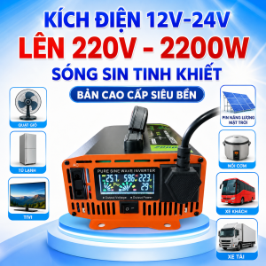 Kích Điện Inverter 12V-24V Lên 220V 2200W Sóng Sin Tinh Khiết Công Nghệ Nhật Bản Cao Cấp Siêu Bền