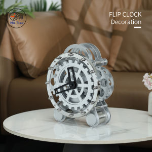 Vintage Mechanical Gear Desk Clock Stainless Steel Two-Leg Table Clock