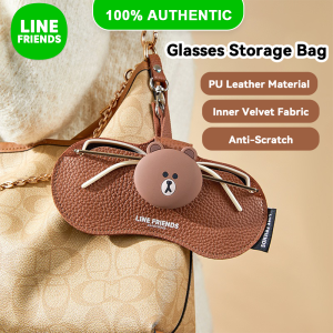 LINE FRIENDS Brown Glasses Case Portable Leather Eyewear Sleeve Bag Charm LFB347