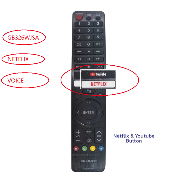 GB326WJSA For SHARP AQUOS Smart TV Voice Remote Control w/ Netflix  App 2T-C50 2T-C50BG1I 2T-C42BG8X C42BG1SharpTV 2T-C32BE1T 2T-C32BG1X