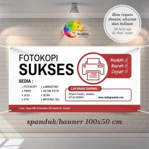 Cetak Spanduk Banner Putih Merah Modern Minimalis Spanduk Jasa Layanan Fotokopi
