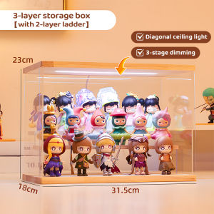 Acrylic Display Case with Lights Dust-proof Wooden Toys Organizer  Storage Box Stackable