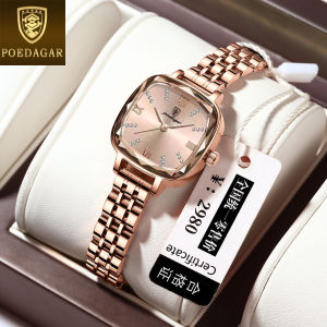 POEDAGAR luxury watch for women korean style waterproof 2024 sale original fashion rosegold stainless steel diamond square watch