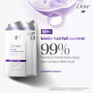 Dove Shampoo Biotin Hairfall Control 900ml x3 Pouch - Sampo Perawatan Rambut Rontok Untuk Jenis Kulit Kepala Kering dan Sehat
